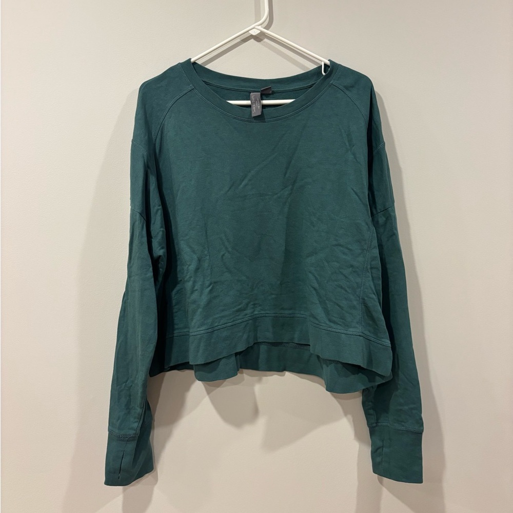 Sweaty Betty After Class Crop Sweatshirt Crewneck Wave Green Blue Women size 14